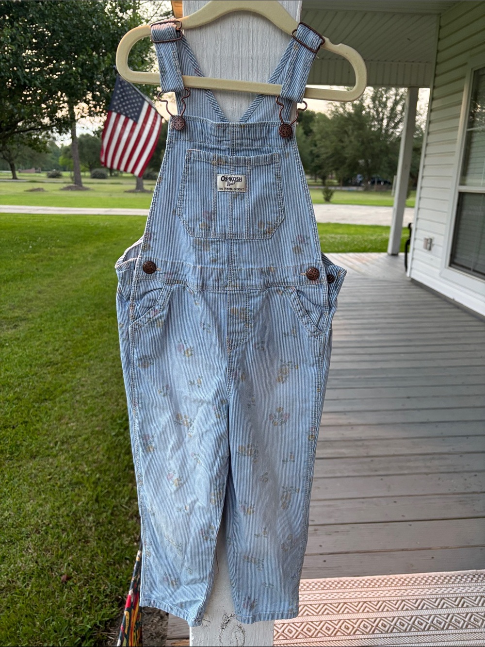 OshKosh Blue Pinstripe Floral Overalls